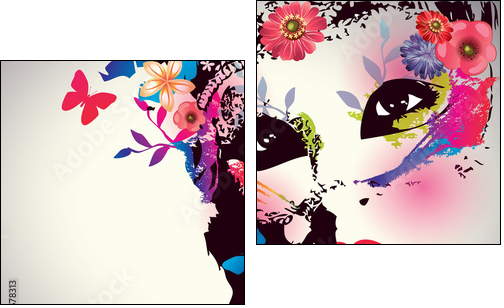 Girl with mask/Vector illustration - Zweiteiliges Leinwandbild, Diptychon