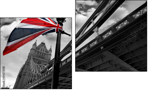 London Tower Bridge with colorful flag of England - Zweiteiliges Leinwandbild, Diptychon