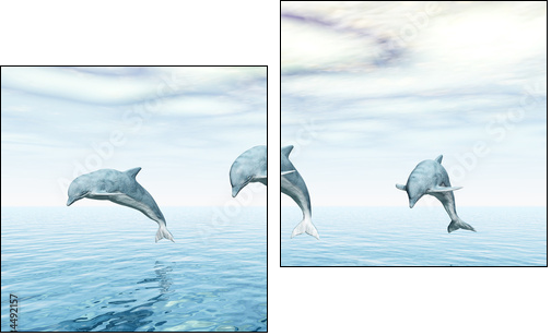 Jumping Dolphins - Springende Delfine - Zweiteiliges Leinwandbild, Diptychon