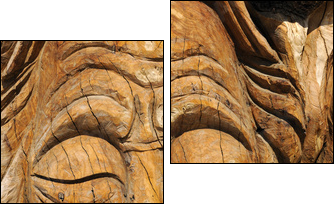 Face carved into an olive tree trunk in Matala - Zweiteiliges Leinwandbild, Diptychon