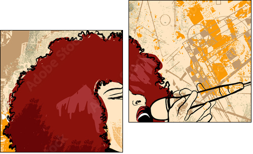 jazz singer on grunge background - Zweiteiliges Leinwandbild, Diptychon