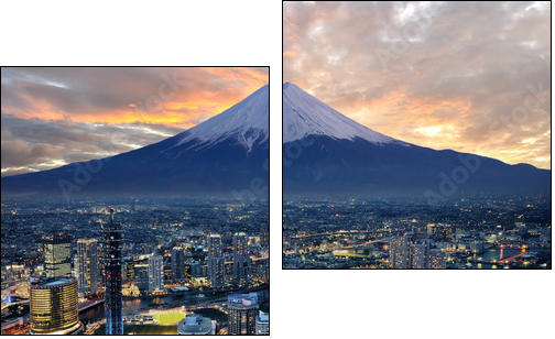 Surreal view of Yokohama city and Mt. Fuji - Zweiteiliges Leinwandbild, Diptychon