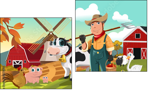Farmer at the farm with animals - Zweiteiliges Leinwandbild, Diptychon