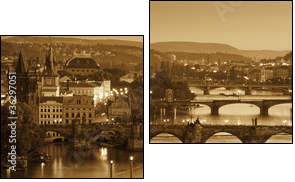 View at The Charles Bridge  and Vltava river, Sepia - Zweiteiliges Leinwandbild, Diptychon