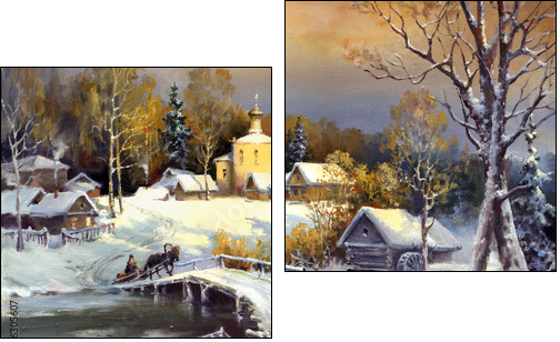 Rural landscape, oil on a canvas - Zweiteiliges Leinwandbild, Diptychon