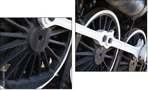 White wall Train wheels - Zweiteiliges Leinwandbild, Diptychon