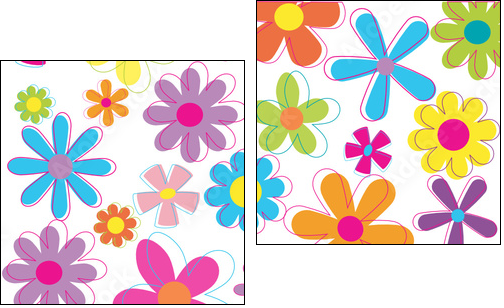Multicolored retro styled flowers - Zweiteiliges Leinwandbild, Diptychon