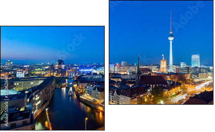 Berlin panorama at night - Zweiteiliges Leinwandbild, Diptychon