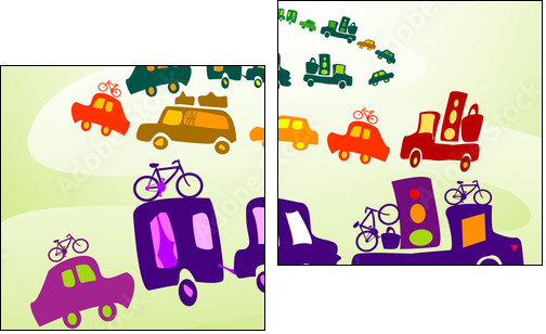 cars caravan, Group of kids playing in a landscape - Zweiteiliges Leinwandbild, Diptychon