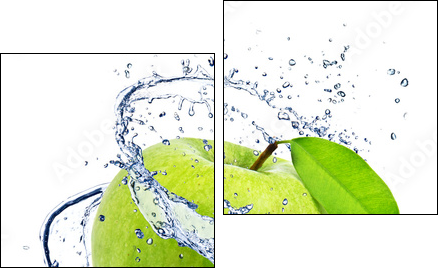 Green apple with water splash, isolated on white background - Zweiteiliges Leinwandbild, Diptychon