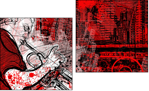 trumpeter on a grunge cityscape background - Zweiteiliges Leinwandbild, Diptychon