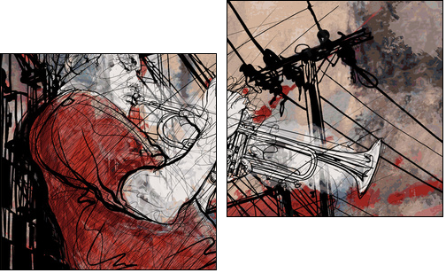 trumpeter on a grunge cityscape background - Zweiteiliges Leinwandbild, Diptychon