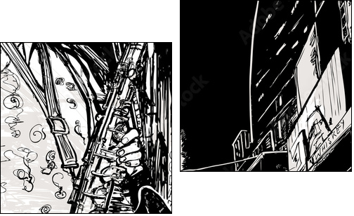 saxophonist playing saxophone in a street - Zweiteiliges Leinwandbild, Diptychon