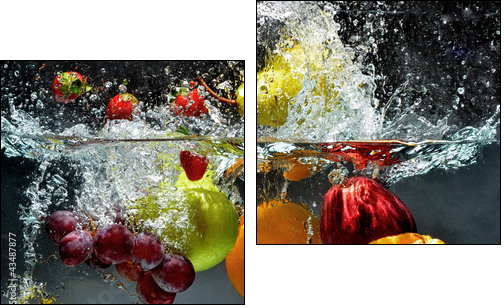 Fruit and vegetables splash into water - Zweiteiliges Leinwandbild, Diptychon