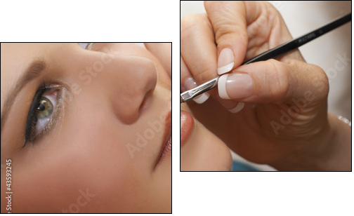 Atelier maquillage - portrait d'une ado se faisant maquiller - Zweiteiliges Leinwandbild, Diptychon