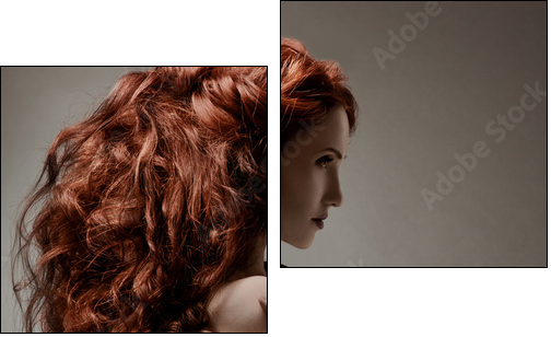 Beautiful woman with curly hairstyle against gray background - Zweiteiliges Leinwandbild, Diptychon