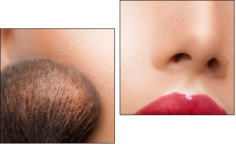 Make-up closeup. Cosmetic Powder Brush. Perfect Skin - Zweiteiliges Leinwandbild, Diptychon