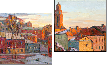 the city landscape of Vitebsk drawn with oil on a canvas - Zweiteiliges Leinwandbild, Diptychon