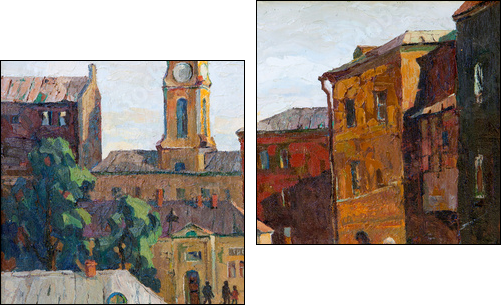 the city landscape of Vitebsk drawn with oil on a canvas - Zweiteiliges Leinwandbild, Diptychon