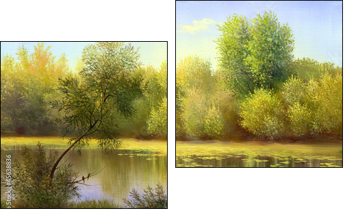 autumn landscape, canvas, oil - Zweiteiliges Leinwandbild, Diptychon