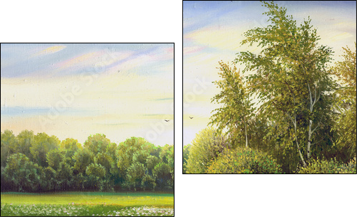 beautiful summer landscape, canvas, oil - Zweiteiliges Leinwandbild, Diptychon