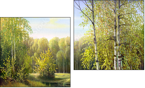 autumn landscape, canvas, oil - Zweiteiliges Leinwandbild, Diptychon