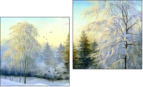 beautiful winter landscape, canvas, oil - Zweiteiliges Leinwandbild, Diptychon