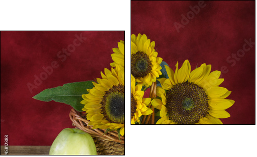 Still life with sunflowers and apples - Zweiteiliges Leinwandbild, Diptychon
