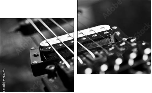 Strings electric guitar closeup in black tones - Zweiteiliges Leinwandbild, Diptychon
