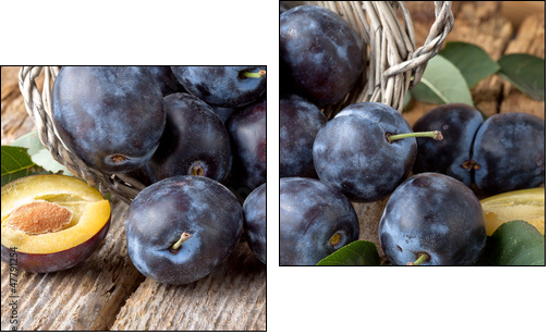 group of fresh plums on wood  background - Zweiteiliges Leinwandbild, Diptychon
