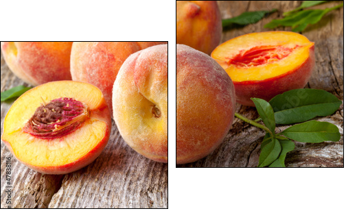 fresh peaches on wood  background - Zweiteiliges Leinwandbild, Diptychon