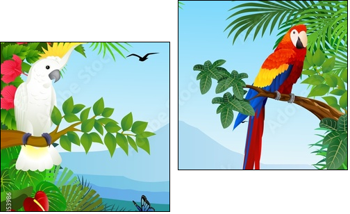 Bird in the beautiful forest - Zweiteiliges Leinwandbild, Diptychon