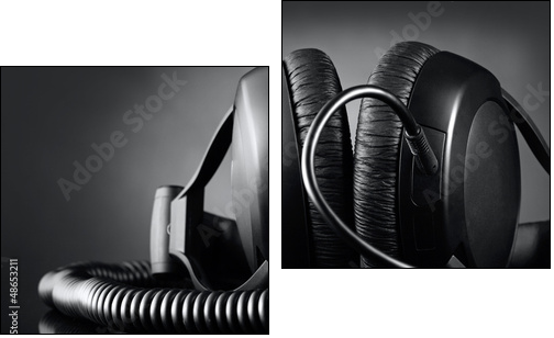 Modern headphones over dark background - Zweiteiliges Leinwandbild, Diptychon