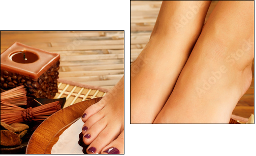 female feet at spa salon on pedicure procedure - Zweiteiliges Leinwandbild, Diptychon