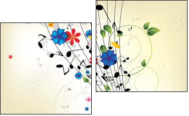 Floral musical background with notes - Zweiteiliges Leinwandbild, Diptychon