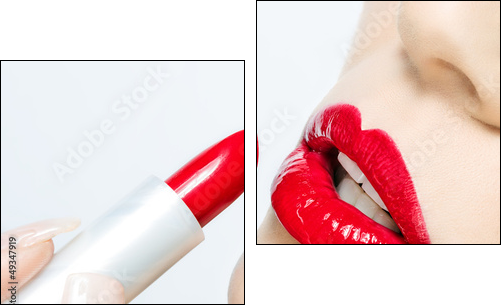Woman painted red lips - Zweiteiliges Leinwandbild, Diptychon