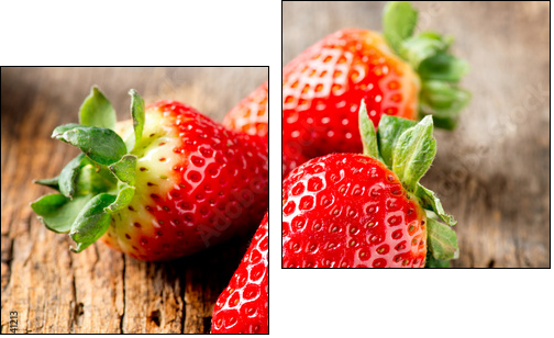 Strawberry over Wooden Background. Strawberries close-up - Zweiteiliges Leinwandbild, Diptychon