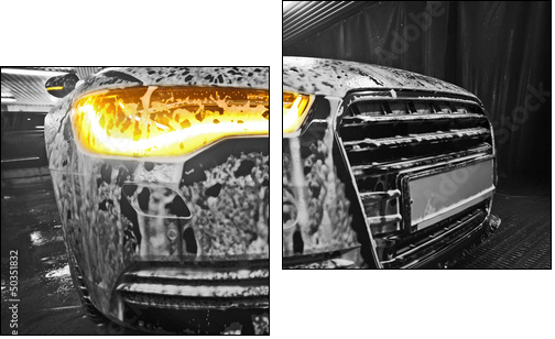 car in foam on sink - Zweiteiliges Leinwandbild, Diptychon