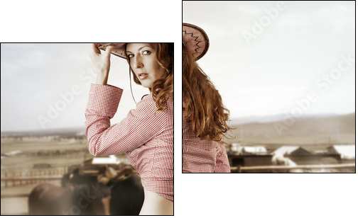 Woman wearing cowboy hat - Zweiteiliges Leinwandbild, Diptychon