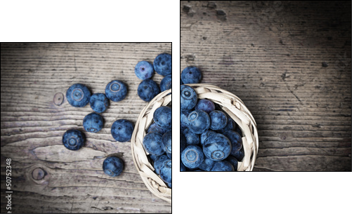 fresh blueberries on an old table - still life - Zweiteiliges Leinwandbild, Diptychon