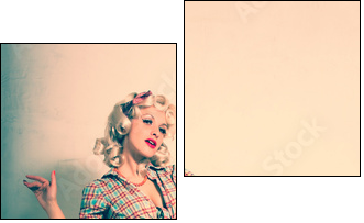 Stylish blonde. Pin-up girl. American style - Zweiteiliges Leinwandbild, Diptychon