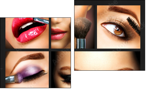 Makeup Collage. Professional Make-up Details. Makeover - Zweiteiliges Leinwandbild, Diptychon