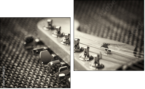 Electrical guitar headstock closeup. Sepia effect with vignette - Zweiteiliges Leinwandbild, Diptychon