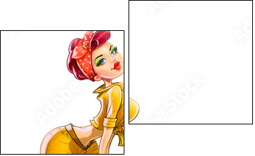 girl auto mechanic pump wheel illustration isolated on white - Zweiteiliges Leinwandbild, Diptychon