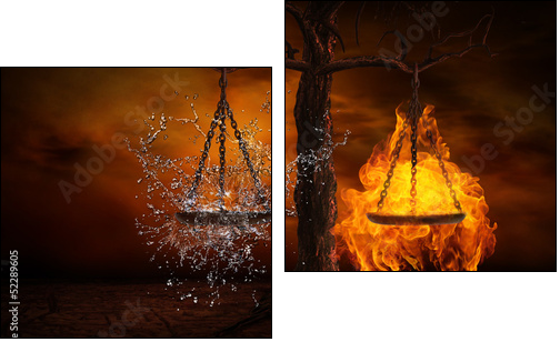 Balance between fire and water - Zweiteiliges Leinwandbild, Diptychon