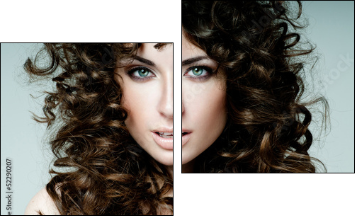 beautiful brunette with curly hair - Zweiteiliges Leinwandbild, Diptychon