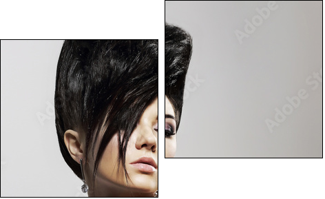Updo Hair. Woman with Trendy Hairstyle with Diamond Earrings - Zweiteiliges Leinwandbild, Diptychon