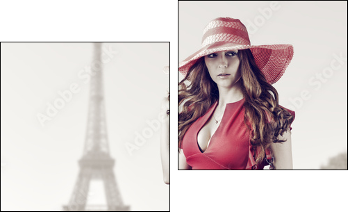 Young beautiful woman in Paris, France - Zweiteiliges Leinwandbild, Diptychon