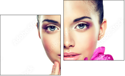 Beauty Portrait. Beautiful Spa Woman Touching her Face - Zweiteiliges Leinwandbild, Diptychon