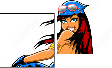 Sexy Squatting Biker Girl - Zweiteiliges Leinwandbild, Diptychon